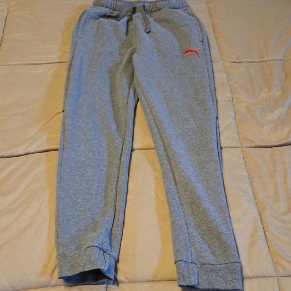 Puma Kids Light Gray Joggers with Red Logo